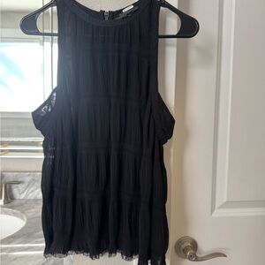 SUPERFINE Women’s Sheer Pleated Sleeveless Black Top | Made in Italy | Size M